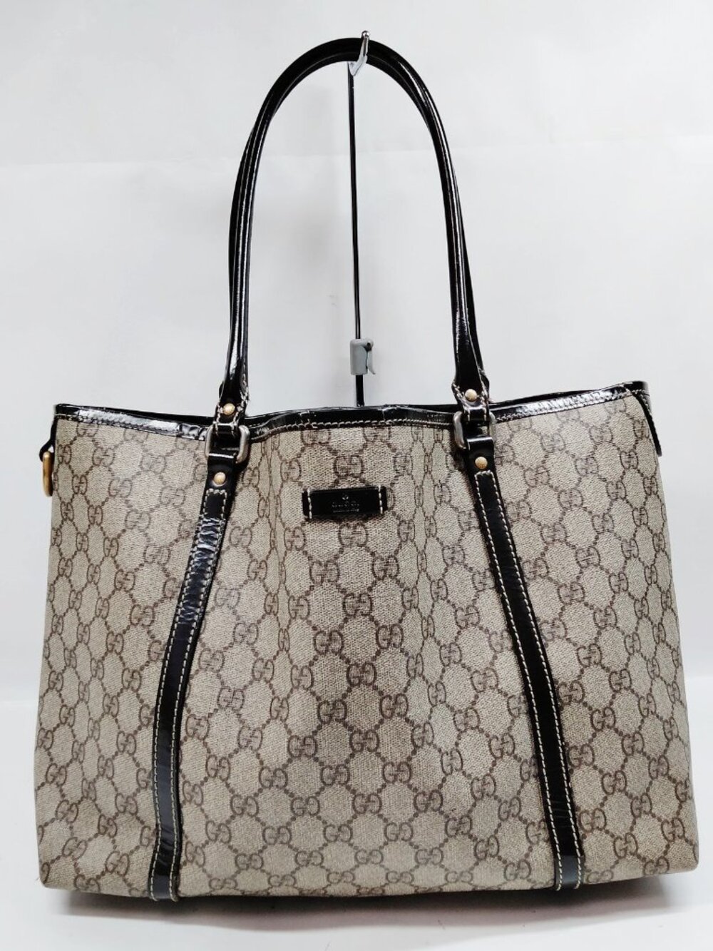 GUCCI GG Supreme Canvas Joy Tote Bag Black Patent Leather Trim